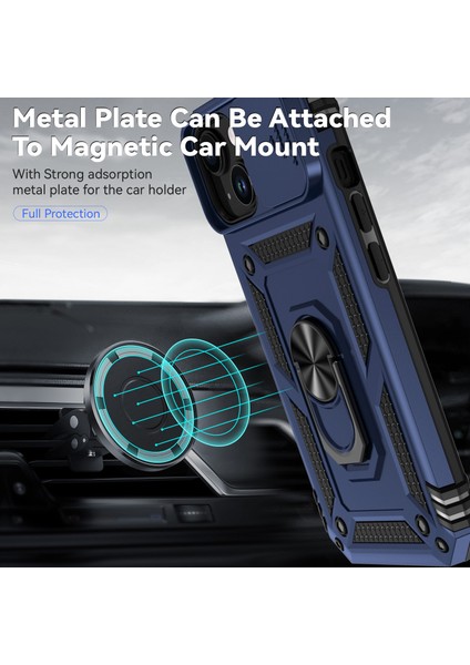 iPhone 15 Slayt Kamera Koruyucu Metal Yüzük Kickstand Anti Cratch Pc + Tpu Telefon Kılıfı (Yurt Dışından) modelleri