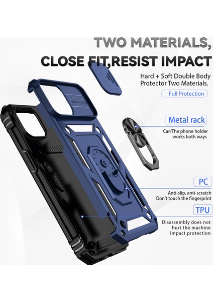 iPhone 15 Slayt Kamera Koruyucu Metal Yüzük Kickstand Anti Cratch Pc + Tpu Telefon Kılıfı (Yurt Dışından) fırsatları