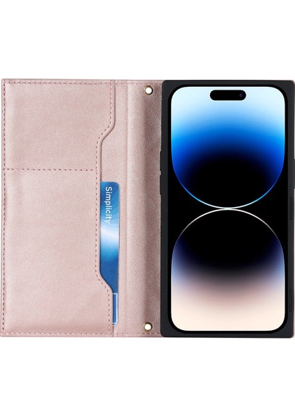 Apple Phone 14 Pro Için Cep Telefonu Kapağı, Pu Deri Fermuarı Cep Cüzdan Stand Koruyucu Rhombus Baskılı Omuz Kayışı Telefon Kılıfı (Yurt Dışından)