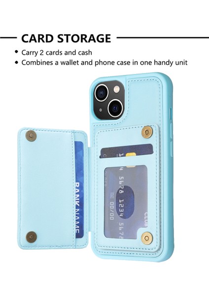 iPhone 15 Plus Kart Tutucu Kickstand Şok Emme Pu Deri Kaplı Tpu Telefon Kasası Telefon Kılıfı (Yurt Dışından)