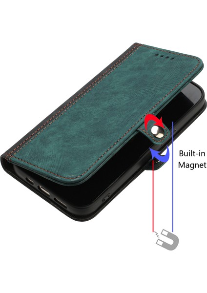 iPhone 15 Plus Deri Deri Anti Drop Cüzdan Stand Kayış Telefon Kılıfı (Yurt Dışından)