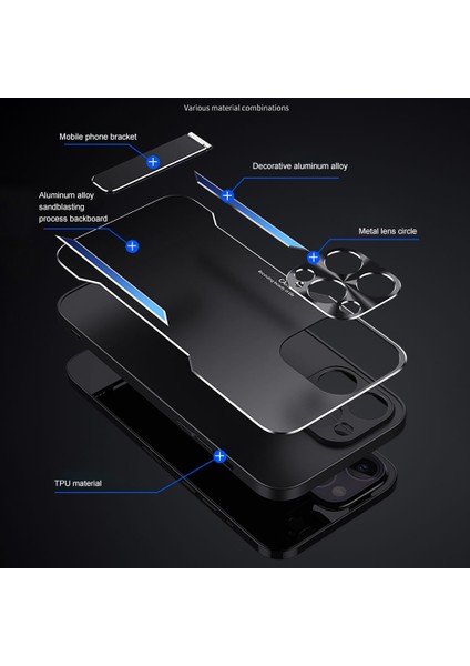 Tpu+Alüminyum Alaşım iPhone 14 Pro Drop Anti Drop Kickstand Back Cover Telefon Kılıfı (Yurt Dışından)