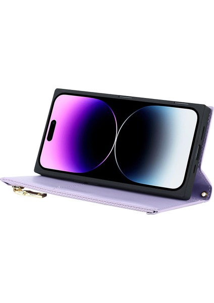 Apple Phone 14 Pro Max Için Baskılı Rhombus Dokusu Pu Deri Fermuar Cep Telefon Cüzdan Stand Tam Koruma Flip Uzun Kayışla Telefon Kılıfı (Yurt Dışından) fırsatları