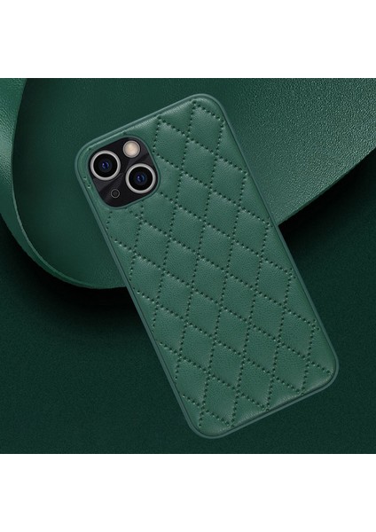 Apple Phone 13 6.1 Inç Için Koruyucu Kasa, Rhombus Doku Pu Deri+Tpu Telefon Kapak Geri Kabuk Telefon Kılıfı (Yurt Dışından)