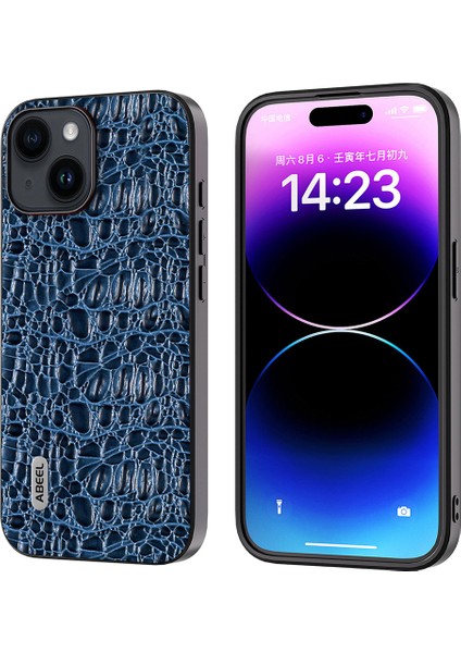 iPhone 15 Plus Gölgelik Dokusu Ince Inek Deri Kaplamalı Pc+Tpu Kapak Telefon Kılıfı (Yurt Dışından)