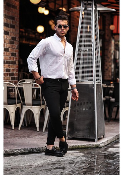 Flam Keten Tek Cepli Gömlek - Beyaz