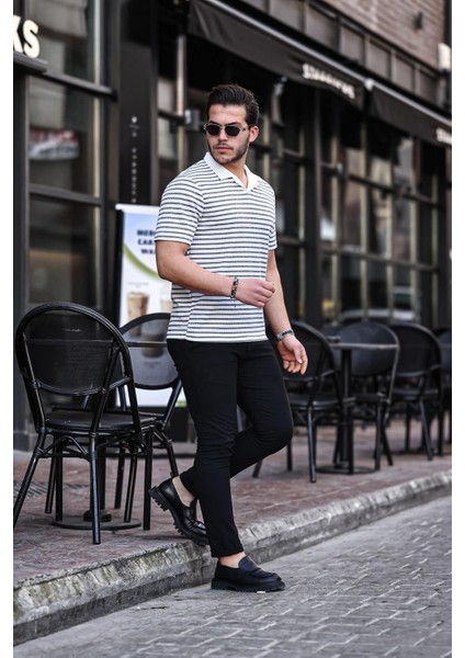 Polo V Yaka Örme Tişört - Gri