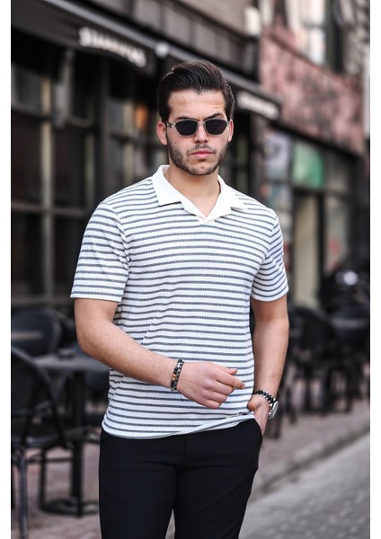 Polo V Yaka Örme Tişört - Gri modelleri