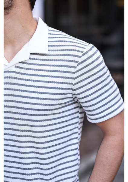 Polo V Yaka Örme Tişört - Gri indirimleri