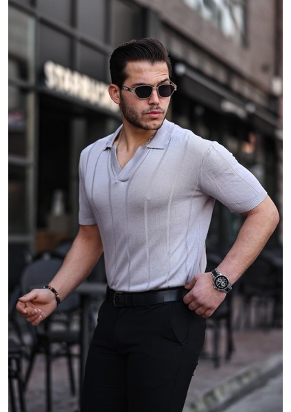 Viskon V Yaka Rahat Triko - Gri indirimleri