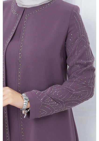 Kolları Taşlı Büyük Beden Anne Elbisesi Mürdüm HM2349 fırsatları