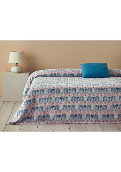 Tropical Palm Çift Kişilik Pike Mavi