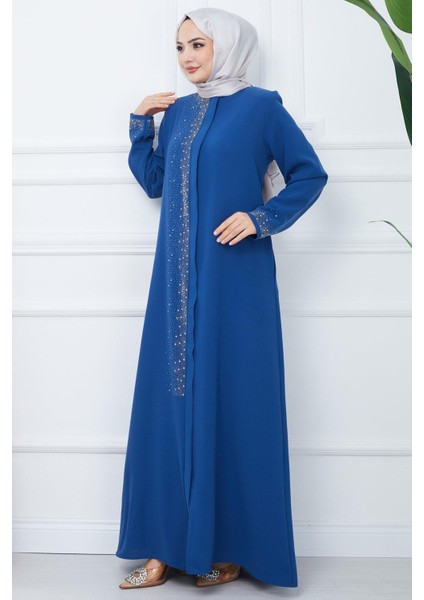 Işıl Taş Detaylı Büyük Beden Ferace Indigo HM2351