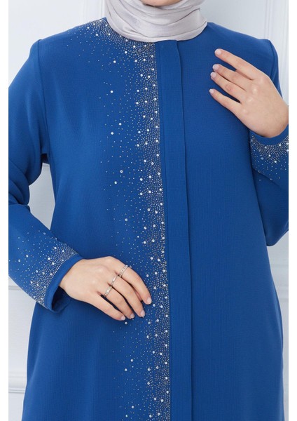 Işıl Taş Detaylı Büyük Beden Ferace Indigo HM2351
