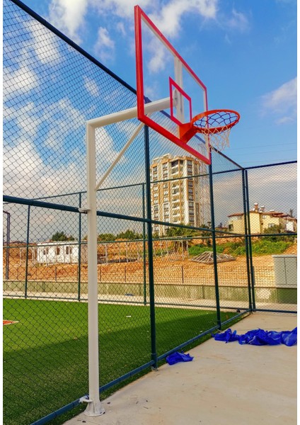 Basketbol Potası Sabit Çember, 105*180 10 mm Cam Panya 114/4 Tek Direk Boru