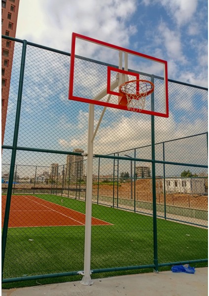 Basketbol Potası Sabit Çember, 105*180 10 mm Cam Panya 114/4 Tek Direk Boru