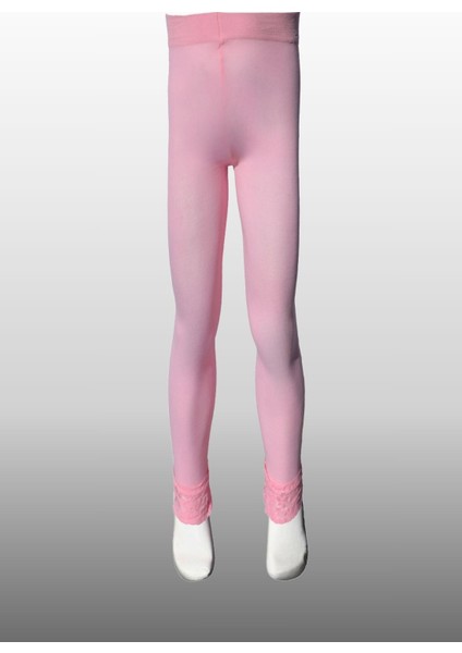 Kız Çocuk Bileği Dantelli Mevsimlik Pembe Tayt