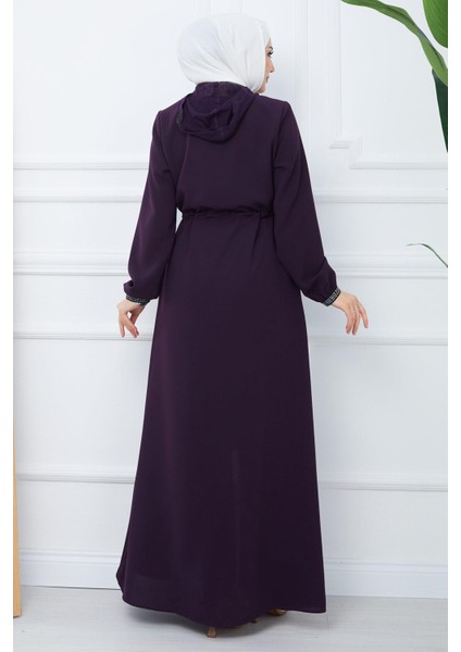 File Kapşonlu Bağlamalı Ferace Mürdüm HM2360 indirimleri