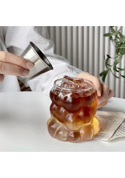 Yeni Stil Borosilikat Kulpsuz Üzüm Şekilli Cam Bardak,Latte,Meşrubat, Bubble 300 Ml Bardak 3 Adet-2431