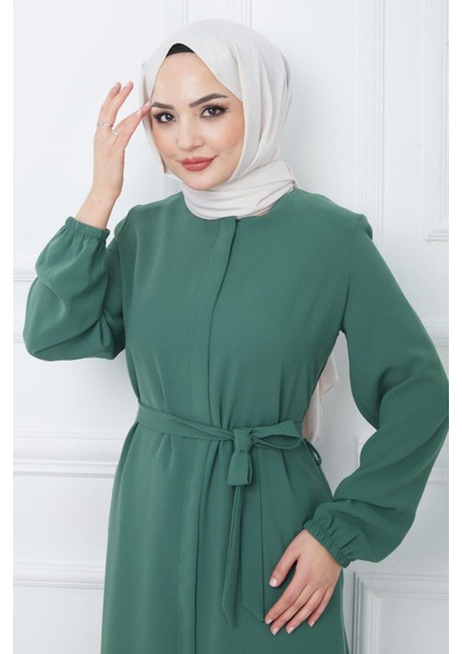 Gizli Patlı Kuşaklı Ferace Yeşil HM2361
