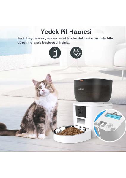 QQ029 Kameralı 1080P Gece Görüş, Akıllı Kedi Köpek Mama Kabı, 2.4ghz/5ghz, 4lt, Metal Kase