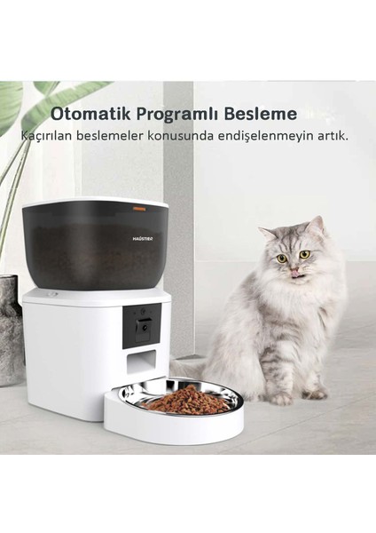 QQ029 Kameralı 1080P Gece Görüş, Akıllı Kedi Köpek Mama Kabı, 2.4ghz/5ghz, 4lt, Metal Kase