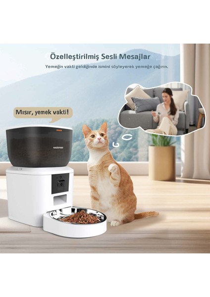 QQ029 Kameralı 1080P Gece Görüş, Akıllı Kedi Köpek Mama Kabı, 2.4ghz/5ghz, 4lt, Metal Kase