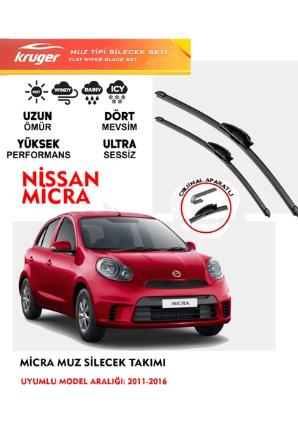 Nissan Micra Ön Cam Silecek Seti Araca Özel Orjinal Aparat (2011 - 2016)