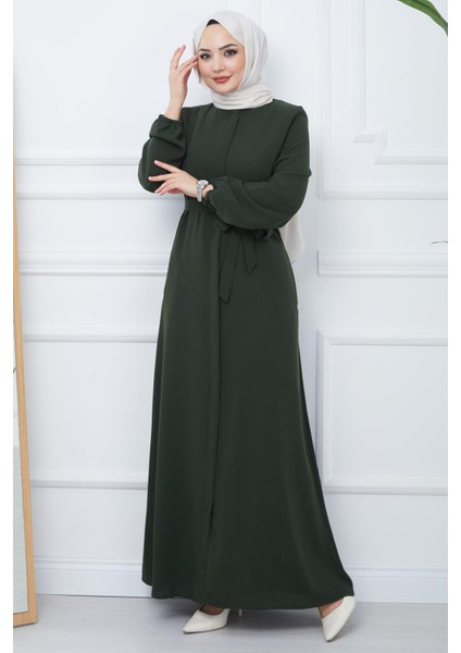 Gizli Patlı Kuşaklı Ferace Haki HM2361