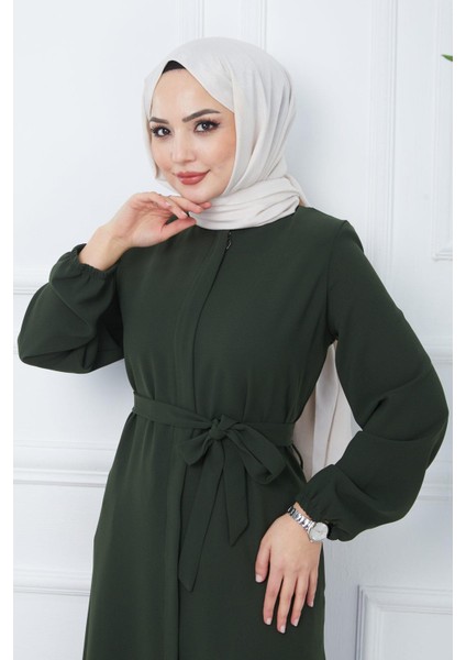 Gizli Patlı Kuşaklı Ferace Haki HM2361 fiyatları