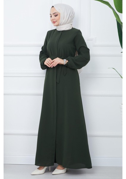 Gizli Patlı Kuşaklı Ferace Haki HM2361 modelleri