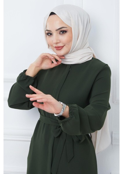 Gizli Patlı Kuşaklı Ferace Haki HM2361 fırsatları