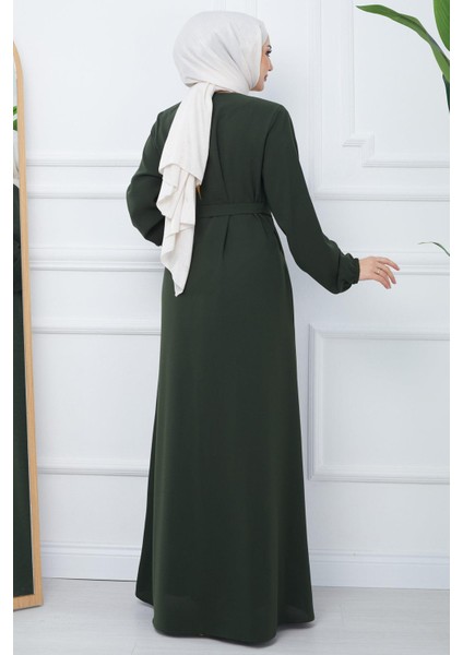 Gizli Patlı Kuşaklı Ferace Haki HM2361 indirimleri