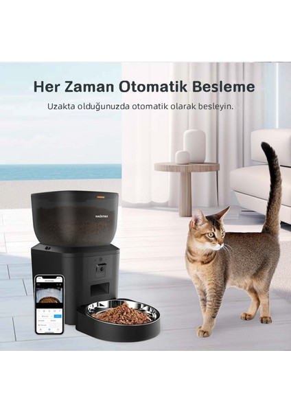 QQ029 Kameralı 1080P Gece Görüş, Akıllı Kedi Köpek Mama Kabı, 2.4ghz/5ghz, 4lt, Metal Kase fırsatları