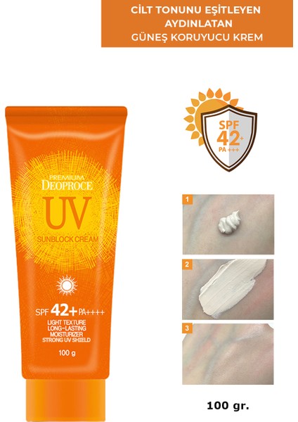 DEOPROCE Cilt Tonunu Eşitleyen&Aydınlatan Yüksek Koruma Faktörlü Güneş Kremi 100g UV Sunblock Cream