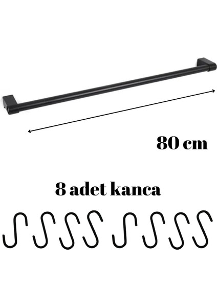 Mutfak Askılık - Banyo- Askılık Genel Amaçlı Duvar Askısı 80 cm Boru 8 Adet Askı