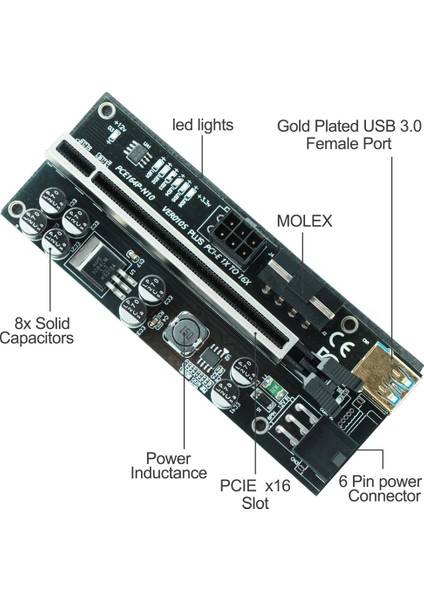 VER010S-PLUS Pcı-E Yükseltici Kart 1x Ila 16X Pcı Genişletici Sata 6pin Güç Ekspres Adaptör Kablosu Usb3.0,1 Adet (Yurt Dışından)