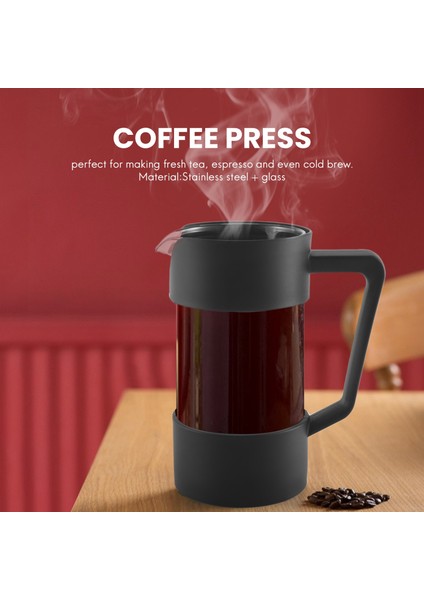 French Press Kahve ve Çay Makinesi, Kalınlaştırılmış Borosilikat Cam Kahve Presi Paslanmaz ve Bulaşık Makinesinde Yıkanabilir, Siyah (Yurt Dışından) indirimleri
