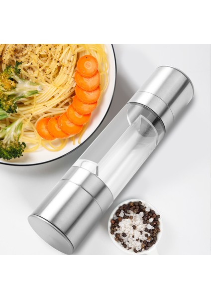 Paslanmaz Çelik Tuz ve Karabiber Öğütücü 2'si 1 Arada Manuel Tuz ve Karabiber Değirmeni Çalkalayıcılar, Çift Ayarlanabilir Kalınlık ve Şeffaf Akrilik Gövde ile Doldurulabilir (Yurt Dışından) modelleri