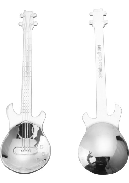 Gitar Kahve Kaşığı 6'lı Paket Yaratıcı Sevimli Kaşık Paslanmaz Çelik Çay Kaşığı Karıştırma Kaşığı Gitar Şekilli (Gümüş) (Yurt Dışından)