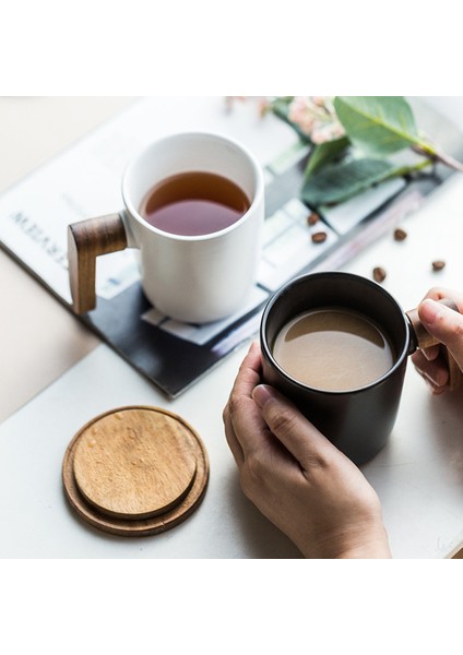 Ahşap Saplı Kapaklı Kahve Fincanı Severler Kahve Kupaları Seramik Kahve Kupa Bardak Seti Ahşap Kahve Fincanı Beyaz (Yurt Dışından) modelleri