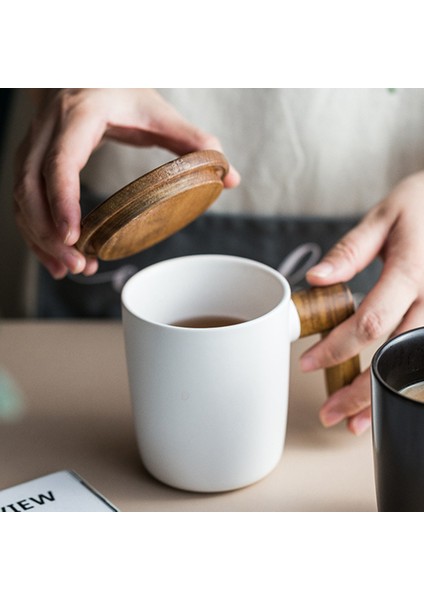 Ahşap Saplı Kapaklı Kahve Fincanı Severler Kahve Kupaları Seramik Kahve Kupa Bardak Seti Ahşap Kahve Fincanı Beyaz (Yurt Dışından) fırsatları