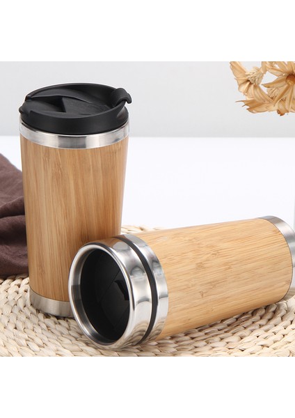 304 Paslanmaz Çelik Yalıtımlı Bardak Bambu Kabuk Araba Bardak Çift Katmanlı Isı Yalıtım Kullanışlı Fincan Kahve Fincanı B (Yurt Dışından) fırsatları