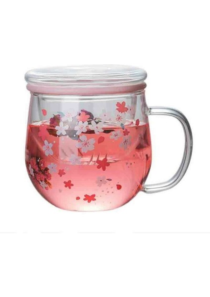 Sakura Kupa Cam Kupa Çay Demlik Filtresi ve Kapaklı Kiraz Çiçekleri Bardak Seti Çiçekleri Çiçek Çay Fincanı 300 ml Gözlük Içme (Yurt Dışından)