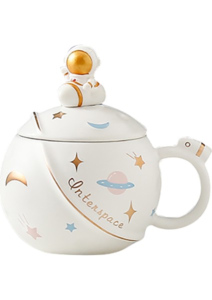 450 ml Yaratıcı Karikatür Astronot Kupa Çift Gezegen Büyük Seramik Kupa Ofis Süt Kahve Kapaklı Fincan Estetik Kupa Seti D (Yurt Dışından)