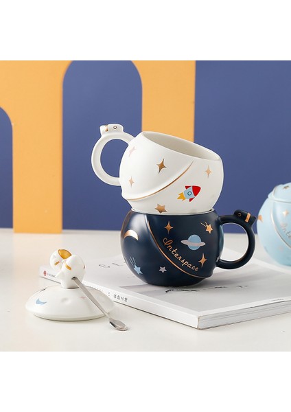 450 ml Yaratıcı Karikatür Astronot Kupa Çift Gezegen Büyük Seramik Kupa Ofis Süt Kahve Kapaklı Fincan Estetik Kupa Seti D (Yurt Dışından) fırsatları