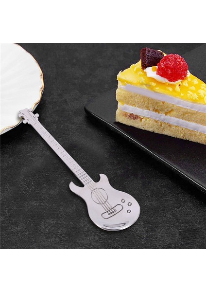 Gitar Kahve Çay Kaşığı, 4 Adet Paslanmaz Çelik Müzik Kahve Kaşığı Çay Kaşığı Karıştırma Kaşığı Şeker Kaşığı (Gümüş) (Yurt Dışından)