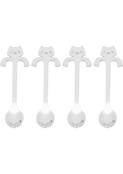 Sevimli Kedi Şeklinde Kafe, Çay, Şeker ve Kek 4 x Paslanmaz Çelik Kaşık (Gümüş) (Yurt Dışından) fiyatları