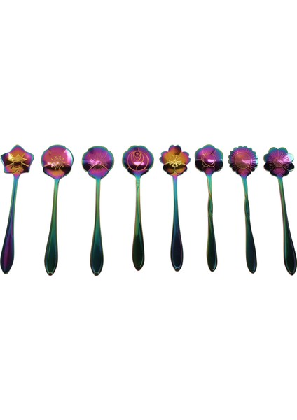 8 Çiçek Kaşık Seti, 410 Paslanmaz Çelik Yeniden Kullanılabilir Çay Kaşığı, Karıştırma Kaşığı, Kahve Kaşığı Çay Sofra Takımı (Uzunluk: 4,9 Inç, Gökkuşağı) (Yurt Dışından) modelleri