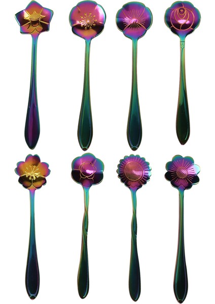 8 Çiçek Kaşık Seti, 410 Paslanmaz Çelik Yeniden Kullanılabilir Çay Kaşığı, Karıştırma Kaşığı, Kahve Kaşığı Çay Sofra Takımı (Uzunluk: 4,9 Inç, Gökkuşağı) (Yurt Dışından) fırsatları